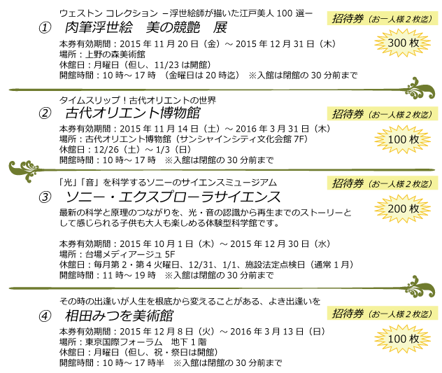 日本経済新聞・東京新聞　中野専売所　チケットサービス （2015年11月）