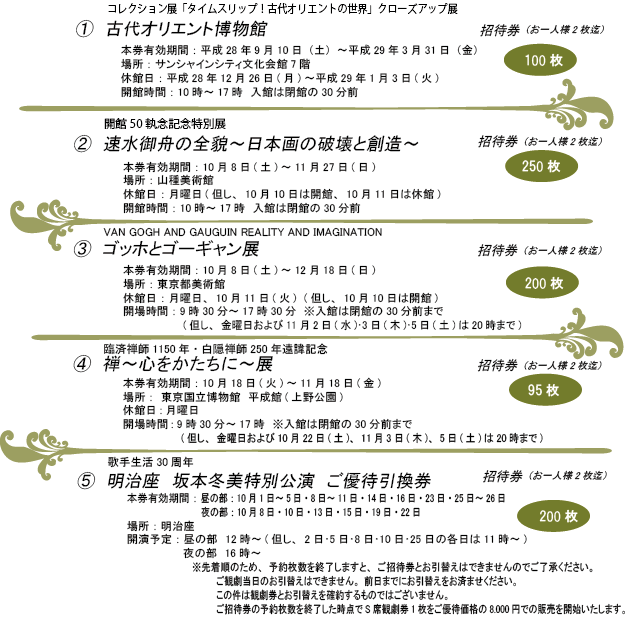 日本経済新聞・東京新聞　中野専売所　チケットサービス （2016年7月）